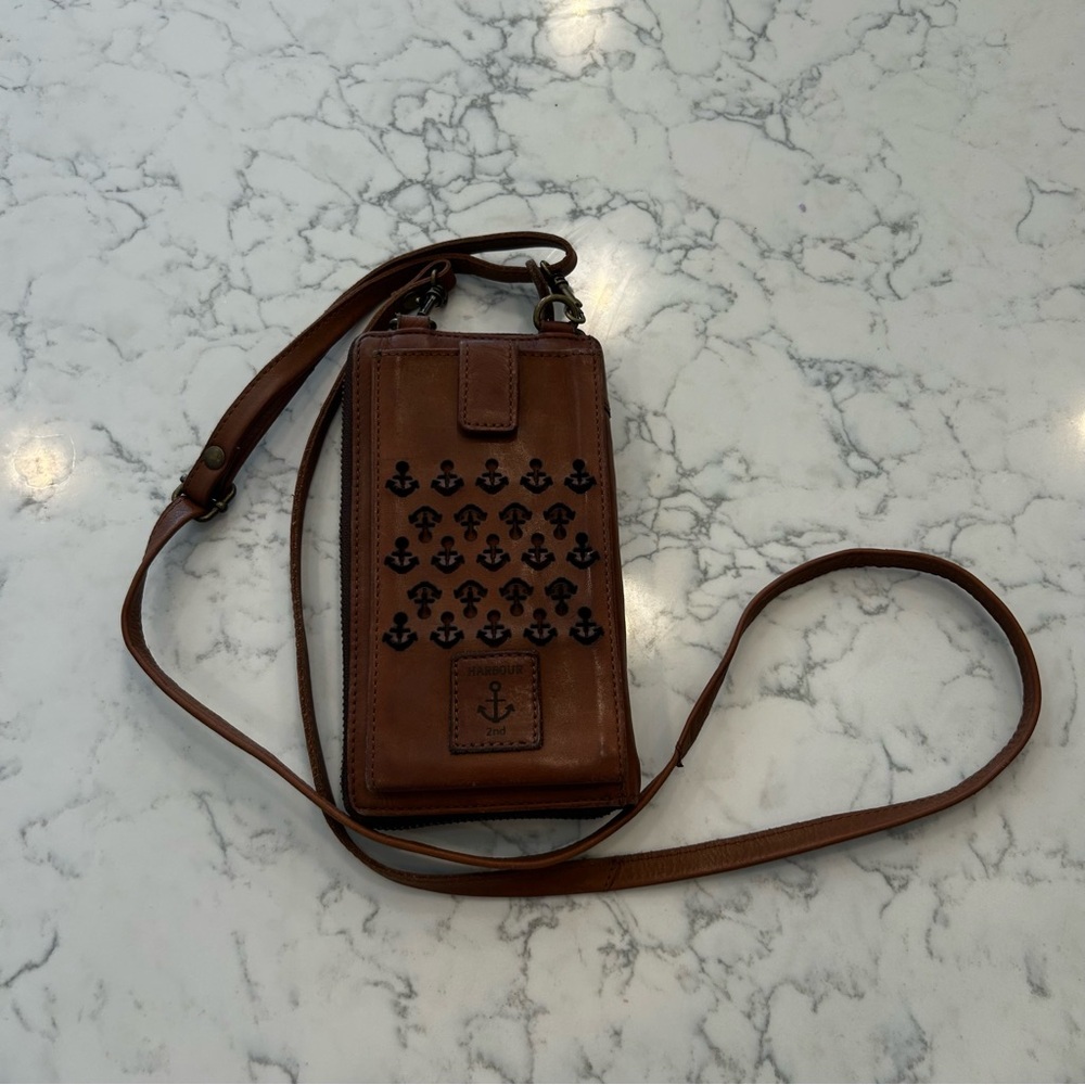 Harbor 2nd Genuine Leather Brown Anchor Crossbody Small‎ Bag
